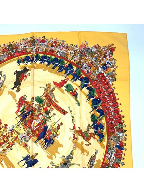 Hermes Carre 90 Cirque Molier Morie Circus Scarf Silk 100  Hermes Carre 90 Cirque Molier Yellow Scarf Silk